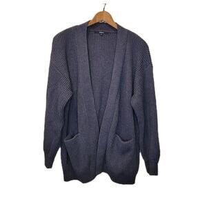 Quince Womens Organic Cotton Gray Ribbed Open Sweater Cardigan Small Sustainable